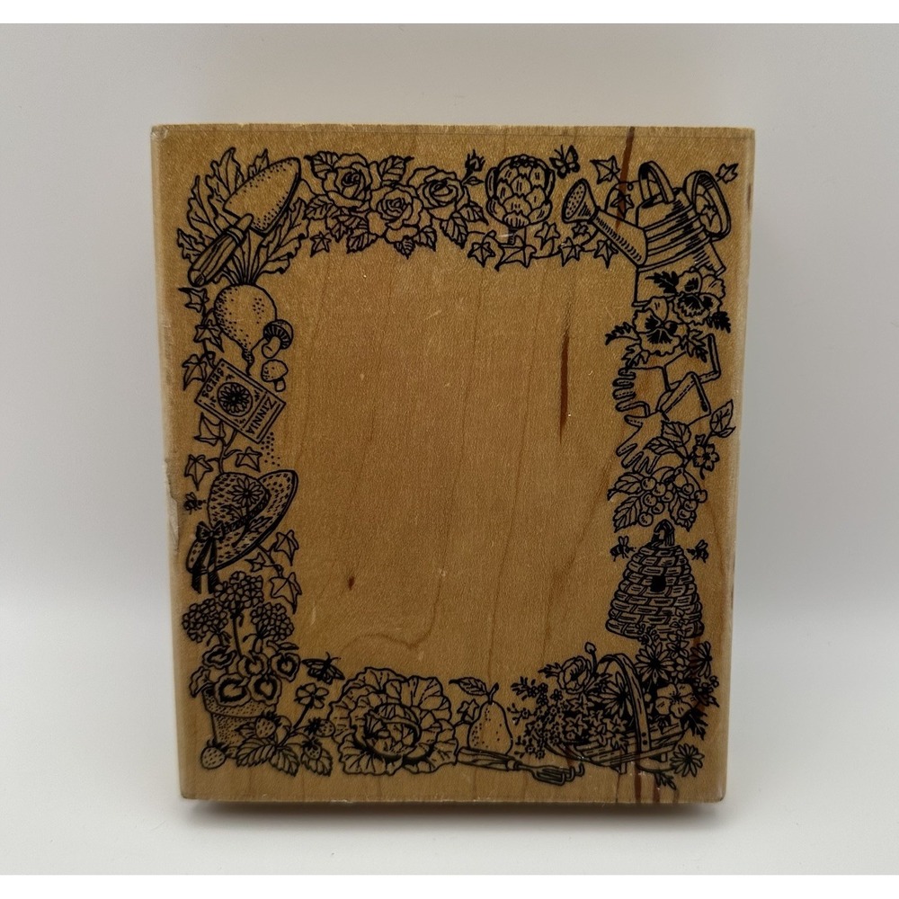 Embossing Arts Floral Cottage Bees Garden Frame 42-JJ Wood Rubber Stamp Vintage